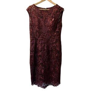 Elegant Burgundy Adrianna Papell Lace Dress~ Size 8